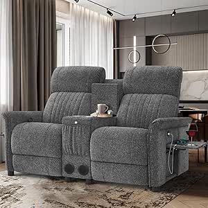 IROSTAE Loveseat Recliner Sofa with Console, RV Reclining Loveseat with Folding Side Table, Manual Love Seat Recliner Sofa with Bluetooth Speakers, Double Recliner Loveseat with USB Ports - Grey Love Seat Recliner, Double Recliner, Folding Side Table, Recliner Loveseat, Loveseat Recliners, Power Reclining Loveseat, Reclining Loveseat, Recliner Sofa, Bluetooth Speakers