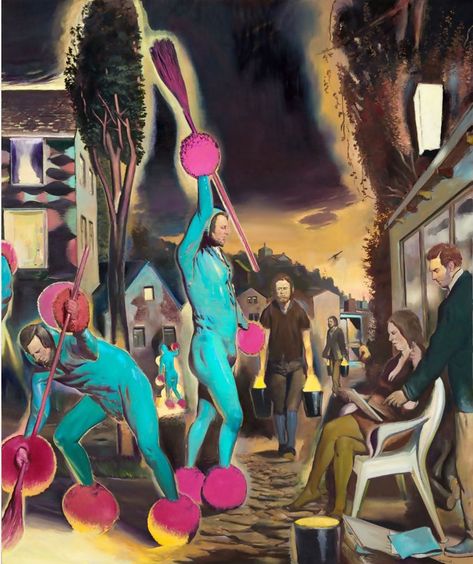 Neo Rauch Der Lehrling, 2015 - Oil on canvas, 300 x 250 cm German Painters, Neo Rauch, Socialist Realism, Art Basel, Figurative Art, Figure Painting, Contemporary Paintings, Contemporary Artists, Painting Inspiration