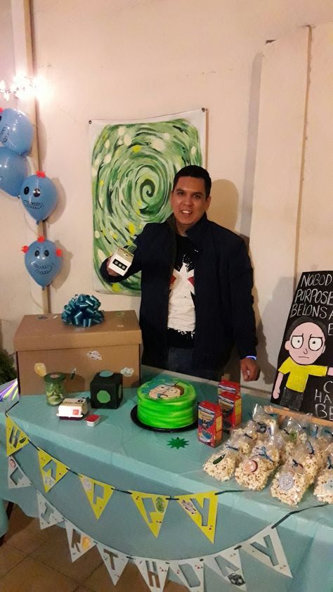 Rick And Morty Birthday Party Ideas, Rick And Morty Party, Party Cartoon, Birthday Cake For Him, Rick Y Morty, 27th Birthday, Simple Birthday Cake, 19th Birthday, Watch Party