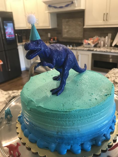 Dino ombré cake Blue Dinosaur Cake, Ombré Cake, Blue Dinosaur, Ombre Cake, Dinosaur Cake, Dino Party, 4th Birthday, Cake, Birthday