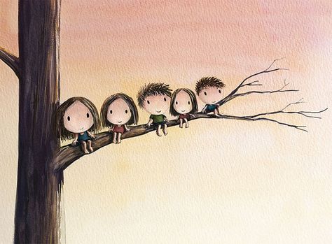 the thinking tree 3 sisters 2 brothers climbing by TummyMountain Sibling Art, Brown Artwork, 2 Brothers, Family Of Five, Illustration Photo, Nelson Mandela, Family Art, صور مضحكة, Beautiful Textures