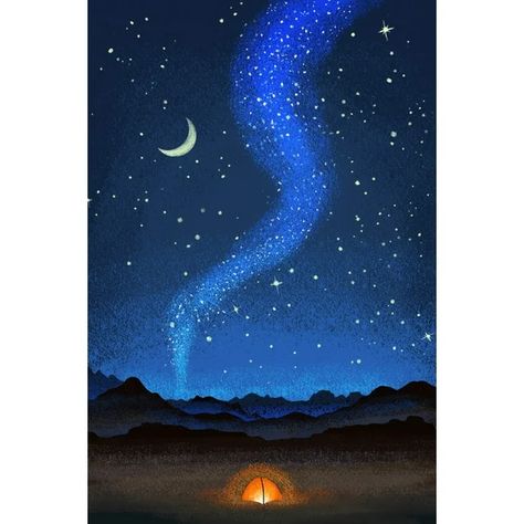 Camping Scene, Tent and Night Sky, Mid-Century Style (9x12 Wall Art Print, Home Decor) - Walmart.com Headboard Painting, Tent Night, Summer Camp Art, Camping Scene, Night Sky Art, Modern Art Styles, Night Sky Painting, Silhouette Painting, Oil Pastel Drawings