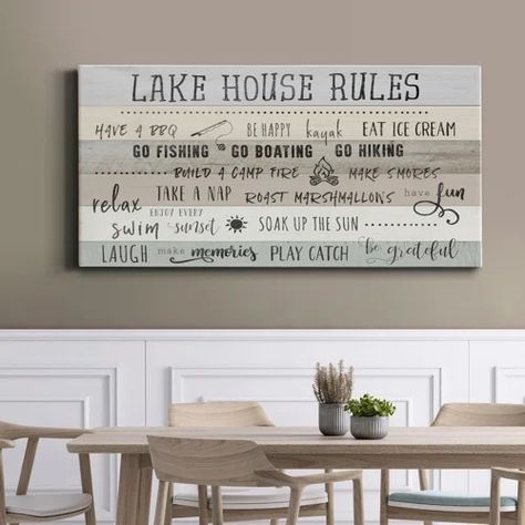 Lake House Kitchen Rugs | Wayfair Modern Lake House Decor, Nautical Decor Bedroom, Lake Cabin Decor, Lake House Kitchen, Modern Lake House, Lake Cabins, Lake House Decor, House Rules, Pink Wall Art