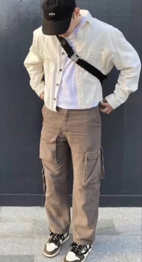 Brown And Cream Outfit Men, Cream Shirt Outfit, Brown Linen Pants Outfit, Khaki Pants Outfit Men, Linen Menswear, Pantalon Carhartt, Dark Khaki Pants, Brown Pants Men, Grey Jeans Outfit