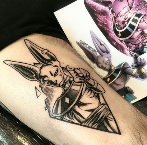 Beerus Tattoo Design, Beerus Tattoo, Tattoo Bills, Shen Long Tattoo, Cute Shoulder Tattoos, Dbz Tattoo, Butterfly Name Tattoo, Small Sister Tattoos, Z Tattoo