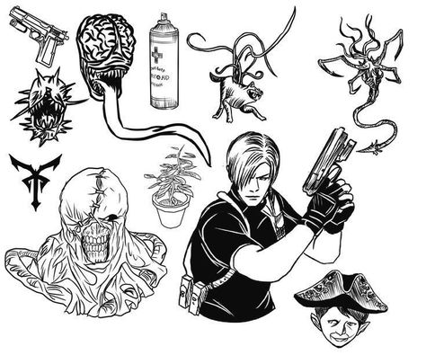 Resident Evil Tattoos Ideas, Resident Evil Flash Tattoo, The Evil Within Tattoo, Resident Evil Tattoo Design, Resident Evil Drawing, Gaming Tattoo Ideas, Video Game Tattoo Ideas, Game Tattoo Ideas, Koch Tattoo