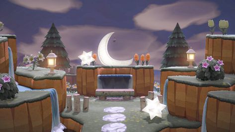 animal crossing new horizons, ACNH, outdoor decor, moon and stars, cottagecore Acnh Cottagecore, Small Entrance, Animal Crossing 3ds, Animal Crossing Guide, Qr Codes Animal Crossing, Dekor Diy, Winter Inspired, New Animal Crossing, Entrance Design