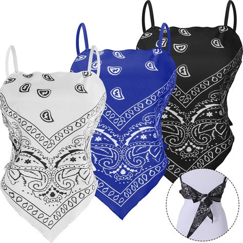 PRICES MAY VARY. Package Content: you will receive 3 pieces of women's paisley print tie tube tops in different colors, including black, white and blue, the sufficient quantity and various colors enough to meet your daily using needs and replacement needs Design Details: our bandana tube top adopts asymmetrical handkerchief hem and halter tie knot design, and printed with paisley pattern, stylish and novelty, easy to make you stand out from the crowd; Besides, our top comes with an improved and Country Summer, Hanky Hem, Tube Tops, French Knot, Summer Chic, Tie Knots, Printed Ties, Tank Top Cami, Paisley Pattern