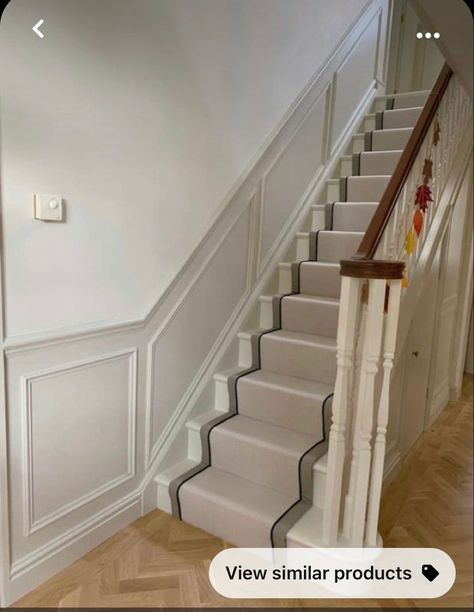 Neutral Living Rooms, Staircase Molding, Staircase Paneling, Stairs And Hallway Ideas, Stair Paneling, Entrance Hall Decor, Victorian Hallway, Skimming Stone, Hallway Colours