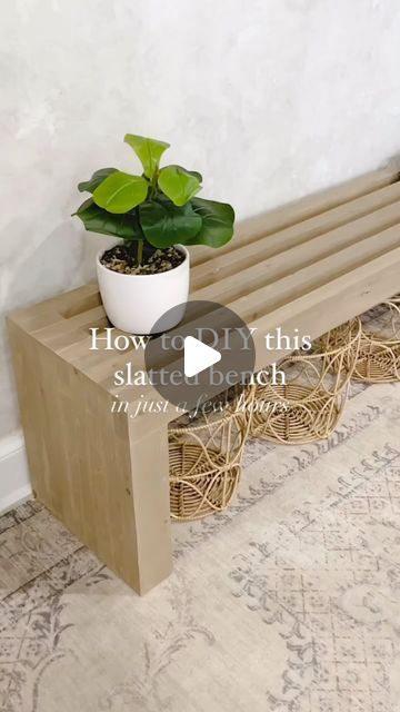 54K views · 3.6K likes | Michelle McRae | “Shelly” Your DIY BFF on Instagram: "Details HERE👇🏽

This slatted bench was such a fun project. I had a lot of lumber leftover from our garage build so I didn’t actually have to buy anything. I glued and screwed the wood together then did both a paint and stain wash to add a little dimension. I sealed it and it is now in my entryway and I love it!

If you want the step-by-step process or supplies, COMMENT “bench” and I’ll send it to you. 

#diyfurniture #diyideas #furniturebuilding #furnituredesign" Entry Bench Diy, Slatted Bench, Diy Bff, Garage Build, Wood Entryway Bench, Slat Bench, Diy Wood Bench, Diy Bench, Flipping Furniture