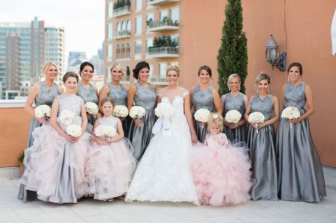 Your Guide to Having Junior Bridesmaids in the Wedding Party Grey Weddings, Fall Ceremony, Weddings Outdoor, Tented Reception, Junior Bridesmaids, Grey Bridesmaids, Bridesmaid Gowns, Tent Reception, Wedding Inside