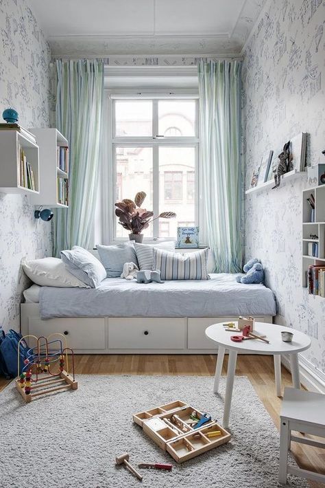 Small Kids Room, Small Apartment Bedrooms, Blue Bedroom Decor, Small Bedroom Designs, Playroom Organization, Dekorasi Kamar Tidur, Small Kids, Small Room Design, Trendy Bedroom