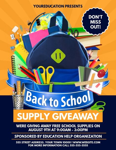 Back To School Flyer Template Free, Back To School Giveaway Ideas, Back To School Flyer Design, Back To School Bash, Disrespect Quotes, Back To School Giveaway, Back To School Flyer, School Supply Drive, Resident Events