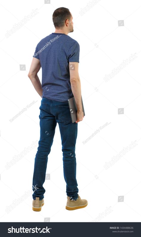 Back view of a man who is standing with a laptop. Rear view people collection. The guy in the shoes holding a laptop under his arm. backside view of person. Isolated over white background. #Ad , #Sponsored, #people#Rear#guy#collection People Standing Back To Back Reference, Man Back View Reference, Man Standing From Behind Reference, Guy Standing Back View, Person Standing Sideways Reference, Standing Pose Back View, Person Standing Sideways, Person Standing Back View, Man Standing Back View