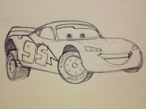 Lightning Mcqueen Sketch, Lighting Mcqueen Drawing, Cars Movie Drawing, Mcqueen Drawing, Lightning Mcqueen Drawing, Vinyl Art Paint, Queen Drawing, Pencil Drawings For Beginners, Disney Drawings Sketches