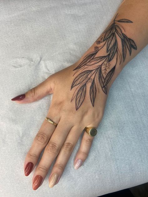 Leaf On Hand Tattoo, Foliage Hand Tattoo, Large Wrist Tattoo, Wrist Leaf Tattoo, Plant Wrist Tattoo, Leaves Hand Tattoo, Nature Hand Tattoo, Plant Hand Tattoo, Arm Tattoo Leaves