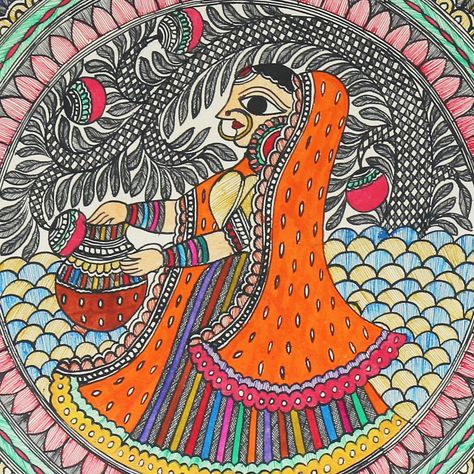 Mithila Art, Lovely Paintings, Village Drawing, 3d Relief Art, Mithila Painting, Rajasthani Painting, Madhubani Paintings, Fabric Painting On Clothes, Fabric Paint Designs