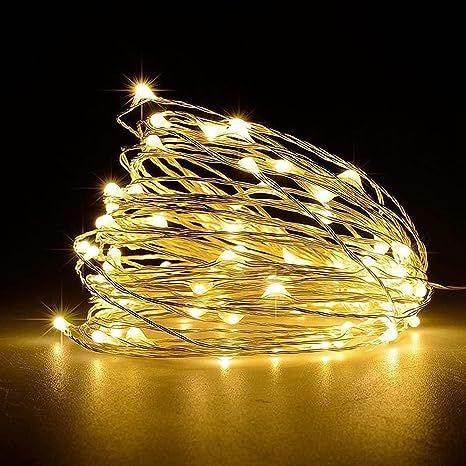 Each decorative string light is with 5M/16ft feet moldable copper wire and 50pcs glowing mini LEDS, ideal for table, bedroom, wedding, party, birthday, Halloween, Christmas, new year decoration. Battery Operated String Lights, Copper Wire Lights, Luci Led, Light Copper, Wire Lights, Outdoor Garden Decor, Solar String Lights, Fairy String Lights, Green Life