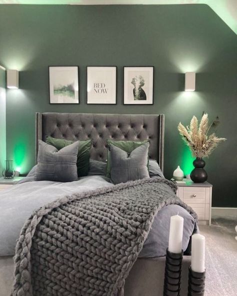 Modern Country Decor Living Room, Dark Grey Headboard Bedroom Ideas, Home Made Gift Ideas, Grey Headboard Bedroom Ideas Decor, Grey Headboard Bedroom Ideas, Blue And Grey Bedroom Ideas, Grey Green Bedrooms, Blue And Grey Bedroom, Grey Headboard Bedroom