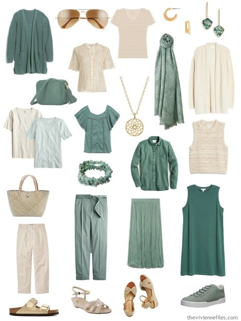 Accessories for 2 Spring Weekly Timeless Wardrobes – beige & rust, beige & green Soft Green Outfit, Green Capsule Wardrobe, Green And Beige Outfit, Green Wardrobe, Green Outfits For Women, Beige Outfits, Outfit Beige, The Vivienne Files, Vivienne Files