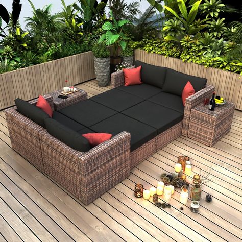 Product Features: DESIGN: The sofa size is a big size which is suitable for most people. Patio furniture sectional sofa sets freely rearranged into different combination for different spaces. Brown Sofa Set, Outdoor Patio Garden, Sectional Patio Furniture, Conversation Sofa, Rattan Patio Furniture, Wicker Sectional, Furniture Sofa Set, Balcony Furniture, Patio Sectional