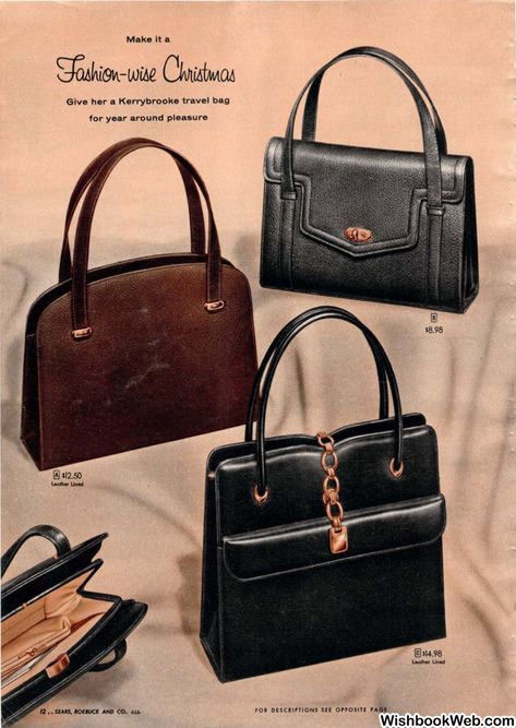 1956 Sears Christmas Book 1950s Handbags, Vintage Bags 1950s, Bag Reference, Tas Vintage, Luxe Handbags, Novelty Purses, Handbags Vintage, Sacs Design, Vintage Handbag