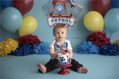 Paw Patrol Cake Smash Paw Patrol Cake Smash Photography, Paw Patrol Birthday Photo Shoot, Paw Patrol Photo Shoot Ideas, Paw Patrol Photoshoot, Paw Patrol Cake Smash, Paw Patrol Smash Cake, First Birthday Portraits, Paw Patrol Decorations, Birthday Portraits