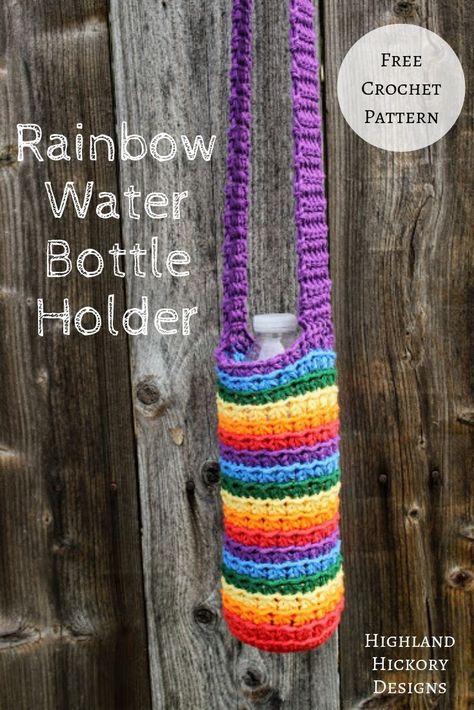 Bottle Crochet, Crochet Cozies, Crochet Water Bottle Holder, Rainbow Water, Bottle Cozies, Bottle Covers, Washcloth Pattern, Soda Bottle, Water Bottle Holder