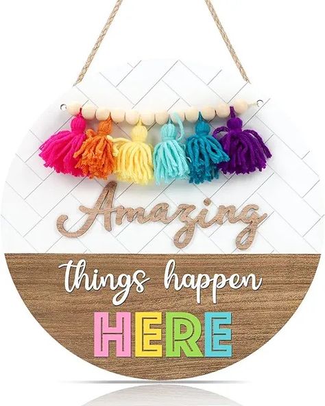 Amazon.com: Classroom Decor Classroom Decoration For Kindergarten, Decoration For Kindergarten, Amazing Things Happen Here, Teacher Door Sign, Teacher Door Signs, Owl Classroom, Beads Tassels, Teacher Door, Kindergarten Classroom Decor