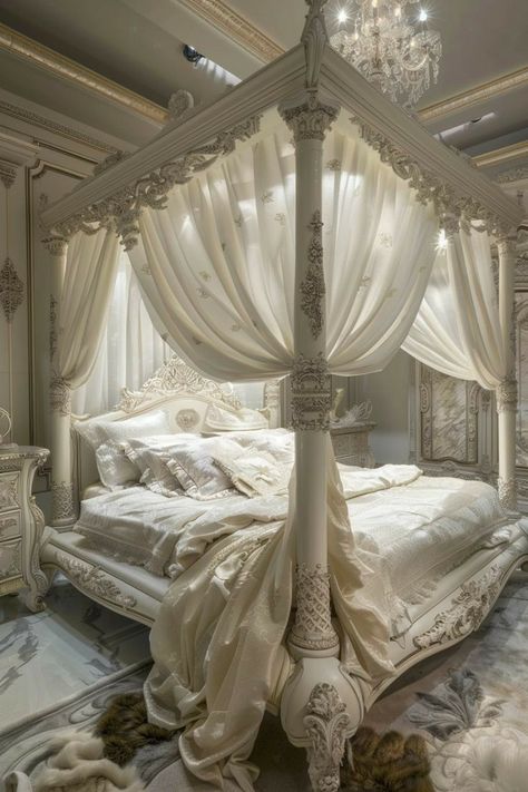 Neo Classical Interiors Bedroom, Royal Luxury Bedroom Design, King Size Bed Master Bedrooms, Dream Bedroom Luxury, King Size Bed Designs, Bed Design Modern Luxury, Mansion Bedroom, Royal Bedroom, Bed Design Ideas