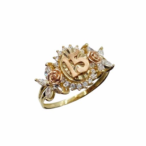 10k & 14k Solid Gold Quinceanera 15th Birthday Rose Round CZ Ring Gift for Women Girl Her * Metal : Real 10K & 14K Yellow and Rose Gold * Gemstone : Cubic Zirconia * Condition : Brand New * Finish : Polished * Height : Small (11.5mm) / Medium (14.5mm) * Weight : Small (2.5gram) / Medium (3.6gram) This is an approximate size & weight. Please expect up to ±10% difference. * Processing time : 1~2 business days * Ships from California This is 100% Authentic 10k & 14k Gold. Not plated or filled. All 15 Rings Quinceanera, Quinceañera Rings, Quinceanera Rings, Quince Rings, Beauty And The Beast Quince, Lavender Quinceanera, Gold Quinceanera, Quince Decor, Quinceanera Jewelry