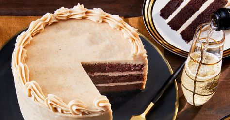 Bourbon-Chocolate Cake with Browned Buttercream Recipe | Southern Living Browned Butter Frosting Recipe, Chocolate Bourbon Cake, Butter Frosting Recipe, Bourbon Chocolate, Pecan Pie Cake, Brown Butter Frosting, Bourbon Cream, Chocolate Bourbon, How To Make Frosting