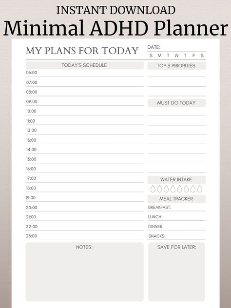 Minimal ADHD Digital Planner for printing or digital use. ADHD daily planner. Organized planner. Best ADHD Planner. Printable. Pdf Clean Home Office Design, Work Organization Printables, Digital Planner Pages, Organized Planner, Home Printables, Planer Organisation, Free Printables Organization, Weekly Organization, Planner Essential