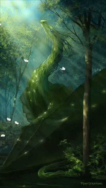 Dragon Realm Fantasy Art, Plant Dragon Art, Fey Wild Aesthetic, Forest Dragon Art, Green Dragon Aesthetic, Fey Dragon, Nature Dragon, Tree Dragon, Trees Sunlight