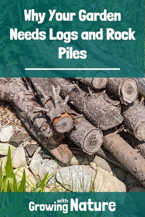 How To Use Logs In Landscaping, Brush Piles For Wildlife, Raised Garden Bed With Logs, Mushrooms On Log, Log Pile Wildlife, Take Shelter, Wildlife Habitat, Wildlife Gardening, Pollinator Garden