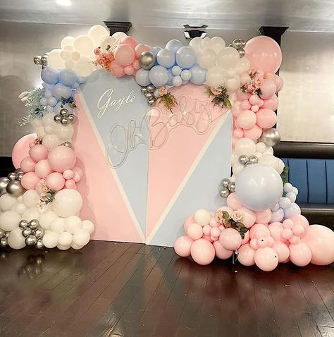 Pink Blue Baby Shower Ideas, Pink And Blue Baby Shower Ideas, Pink And Blue Gender Reveal, Blue Baby Shower Decorations, Outside Birthday, Christian Baby Shower, Pink Baby Shower Decorations, Blue Party Decorations, Christening Decorations