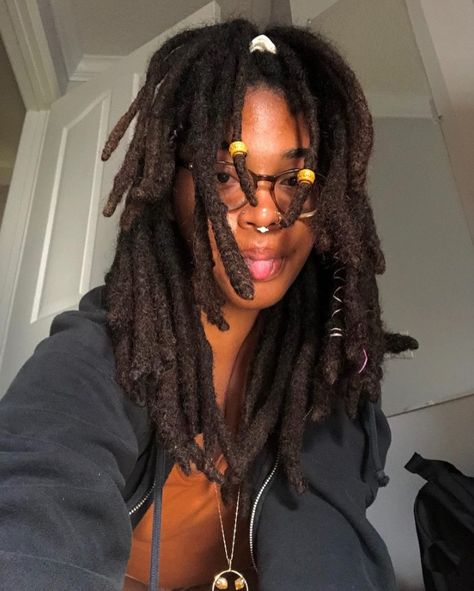 Locs In The 70s, Thick Loc Styles For Women, Short Thick Locs, Thick Locs On Black Women, Woman With Dreadlocks, Loc Goddess, Hair Like Wool, Thick Locs, Dreads Girl