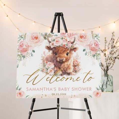 (c) The Happy Cat Studio Highland Cow Bridal Shower Theme, Pink Cow Print Baby Shower Ideas, Pink Cow Baby Shower Theme, Baby Shower Cowgirl Theme, Boho Highland Cow Baby Shower Theme, Highland Cow Baby Shower Theme, Cow Babyshower For Girl, Cow Baby Shower Theme, Cowgirl Baby Showers