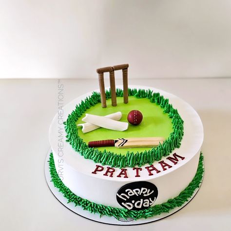 Cricket theme cake . Cartoon Theme Cake For Boys, Simple Pretty Cakes Birthday, Cake For Cricket Lovers, Boy Birthday Cake Design, Cricket Cakes For Boys, Cricket Cake Design, Green Theme Cake, Cake Design For Boys, Cricket Birthday Cake