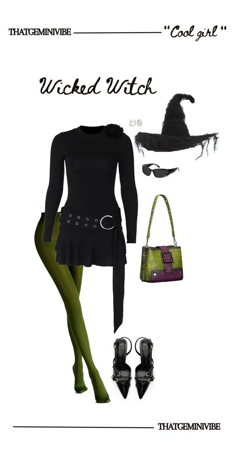 Everything is 🔗 #halloweencostume #halloween #college #halloweenlook ... | Halloween Costumes | TikTok Halloween Costumes Tiktok, Elphaba Costume, Wicked Witch Costume, Halloween Costumes Brunette, Halloween Duos, Halloween Costumes For Teens Girls, Green Tights, Girls Halloween Outfits, Hot Halloween Outfits