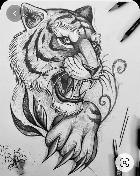 Tigre Tier Tattoo, American Traditional Tattoo Ideas, Traditional Tattoo Ideas, Crazy Tattoos, Tiger Artwork, Tiger Tattoo Design, Tiger Drawing, Anime Artist, Pencil Drawings Of Animals