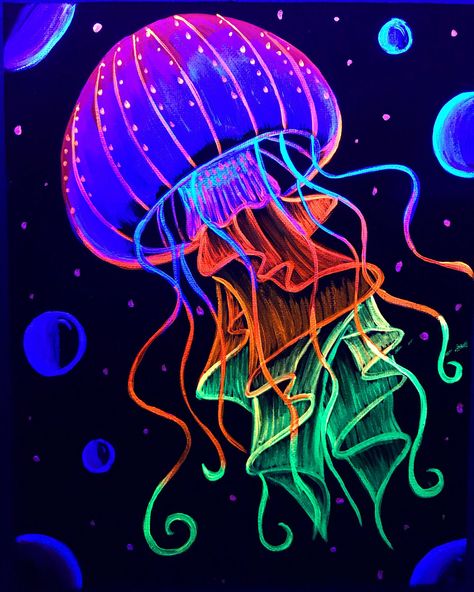 Neon Art Painting, Jellyfish Illustration, Jellyfish Photography, Jellyfish Painting, Jellyfish Drawing, Jellyfish Art, Neon Painting, Scratch Art, Neon Art