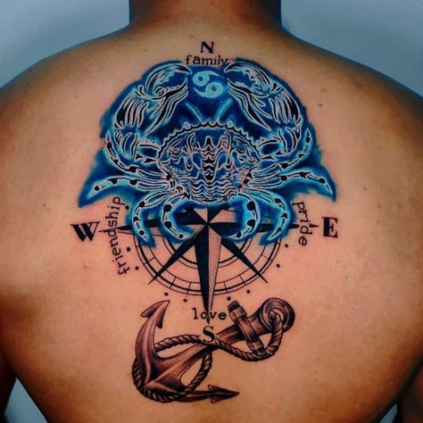 Cancerian Tattoo For Man, Cancerian Tattoo For Women, Cancerian Tattoo, Thigh Piece Tattoos, Small Tattoos Ideas, Mandela Tattoo, Trident Tattoo, Crab Tattoo, Verse Tattoos