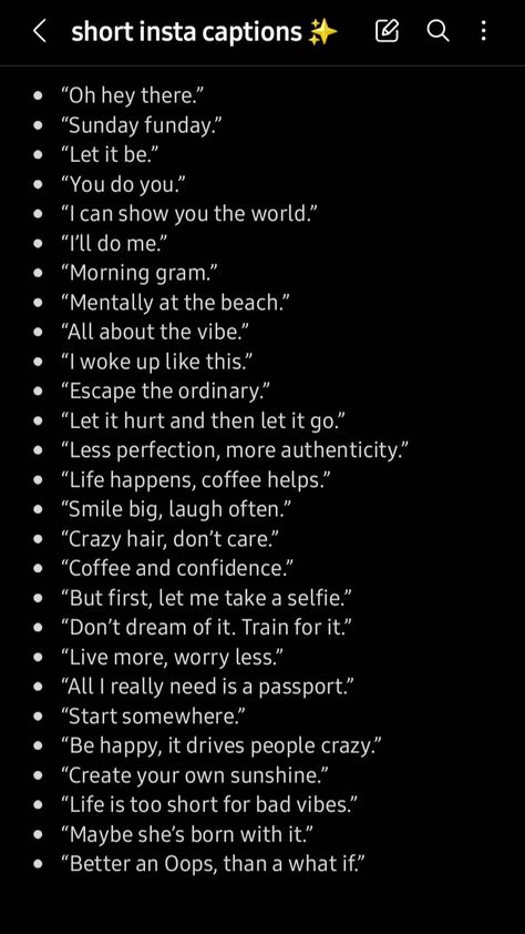 captions for instagram
short captions
caption ideas for instagram
caption ideas
funny captions Short And Simple Captions, Short Questions For Instagram, Short Captions For Snapchat Selfies, Black Nd White Captions For Instagram, Happy Notes For Instagram, Aesthetic Bio For Artist, Sunday Short Caption, Caption On Hair For Instagram, Casual Quotes For Instagram