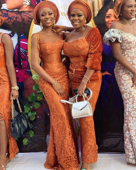 Igboweddingng™️ on Instagram: “Wedding Guests Alert 🧡🧡🧡 . Belles: @ayo______ola @deoladeyemo23 Dress: @sheedarscut” Nigerian Party Dresses, Nigerian Party, African Bridesmaid Dresses, Nigerian Dress, Naija Wedding, Stylish Naija, Bridal Squad, Ankara Dress Styles, Types Of Lace