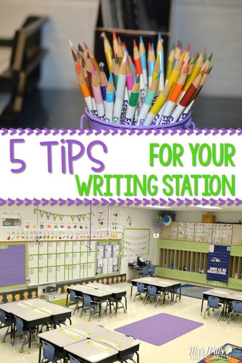 Tips for your writing station: It's important to me to set my writing center up for success! These 5 tips are perfect for kindergarten and primary grades. Writing Station Kindergarten, Writing Center Ideas, Kindergarten Writing Center, Atrium Ideas, Kindergarten Stations, Vocabulary Ideas, Writing Center Kindergarten, Kindergarten Classroom Management, Writing Center Activities