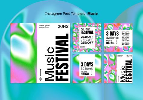 Free PSD | Free PSD music festival instagram posts template Festival Instagram Feed, Pop Music Festival Poster, Music Festival Brochure, Milanote Moodboard, Music Festival Instagram Post, Festival Ticket Design, Festival Instagram Post, Music Festival Branding, Festival Graphic Design