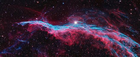 red and blue galaxy a supernova in the constellation Cygnus LBN 191 The witch's broom nebula #NGC6960 #5K #wallpaper #hdwallpaper #desktop Western Veil, Veil Nebula, Horsehead Nebula, Nebula Wallpaper, Space Solar System, Witches Broom, Star Formation, Galaxy Background, Wallpaper Dekstop