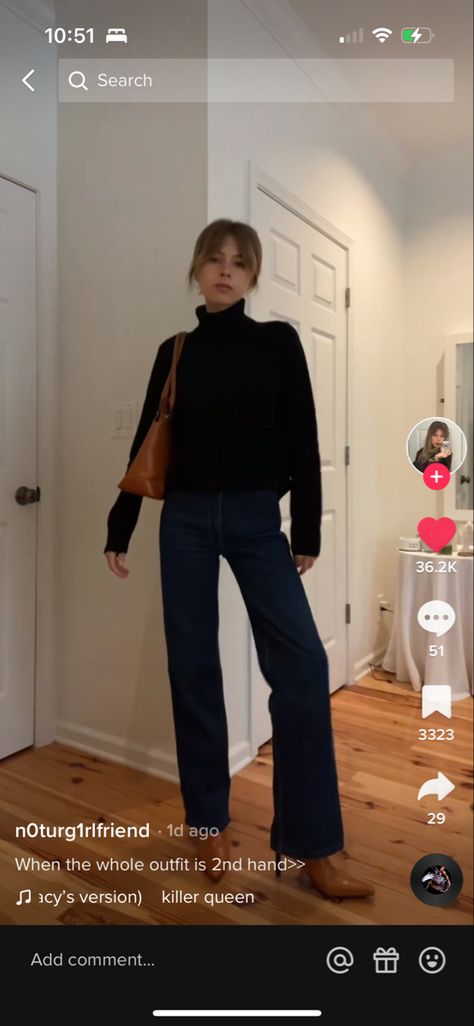 Black Turtle Neck, Denim Flare Jeans, Denim Flares, Dark Denim, Flare Jeans, Turtle Neck, Pants, Black