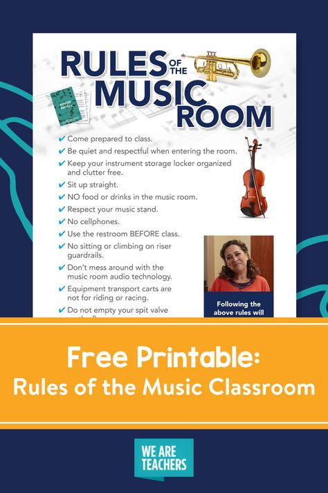 This printable music rules poster and video will help kick off the school year on the right note in your music classroom. Music Classroom Posters, Music Rules, Rules Poster, Teacher Freebies, We Are Teachers, Classroom Management Tips, Teaching Inspiration, Teaching Life, Classroom Technology